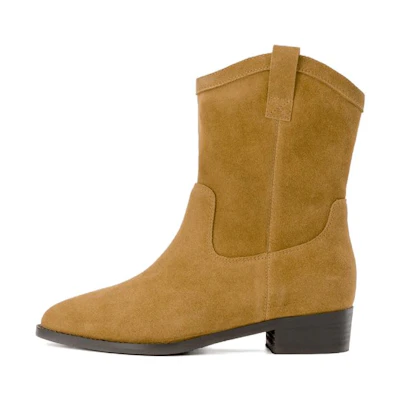 (W) Aokang Suede Chunky Heel Boot 'Caramel'