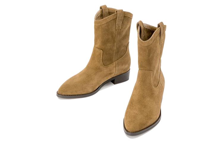 Shop (W) But Aokang Suede Chunky Heel 'Caramel' 1224911016