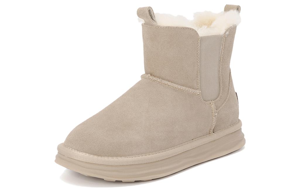 (Women) Aokang Suede Comfort Plus Velvet Mid-Calf Snow Boots 'Grey' 1224021028