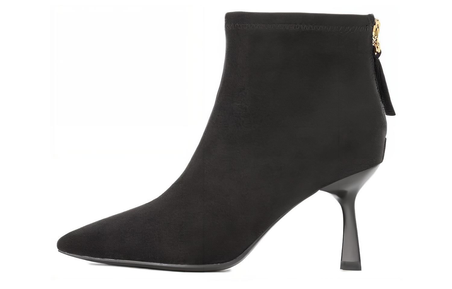 (W) Aokang Suede Fashion Versatile Ankle Boot 'Black'