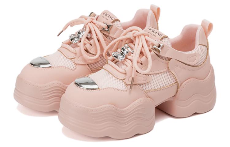 Lookbook 奧康AOKANG 合成革 厚底增高 低幫 老爹鞋 女款 粉色