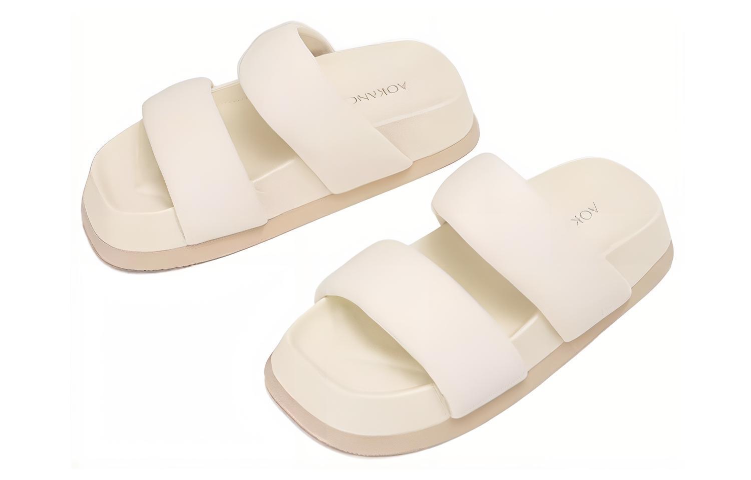 (W) Aokang Synthetic Leather Fashion Soft Sole Slide 'Beige' 圖 3