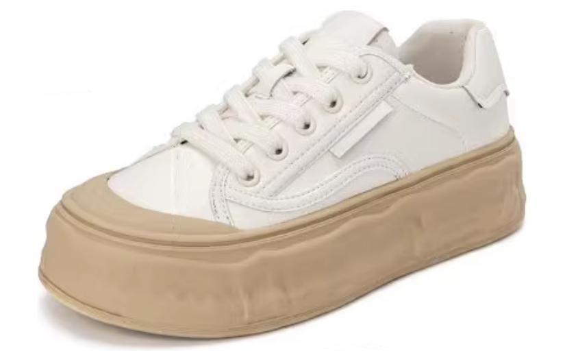 Order (W) Aokang Kasut Sneakers Rendah Kulit Sintetik 'Beige-Apricot' 1234322051