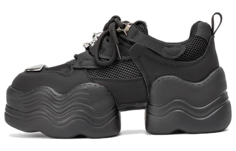 (Women) Aokang Synthetic Leather Platform Low-Top 'Black Dad Shoes' 1234432008