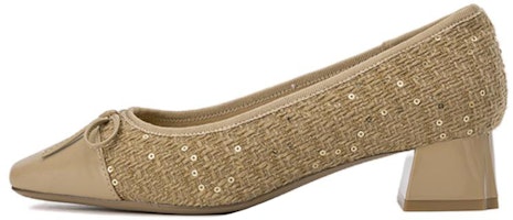 (Women) Aokang Textile Round-Toe High Heel Slides 3.5cm 'Apricot' 1234111037 (Women) Aokang Textile Round-Toe High Heel Slides 3.5cm 'Apricot' 1234111037