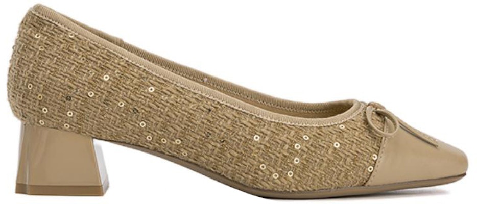 (Women) Aokang Textile Round-Toe High Heel Slides 3.5cm 'Apricot' 1234111037 Order (Women) Aokang Textile Round-Toe High Heel Slides 3.5cm 'Apricot' 1234111037