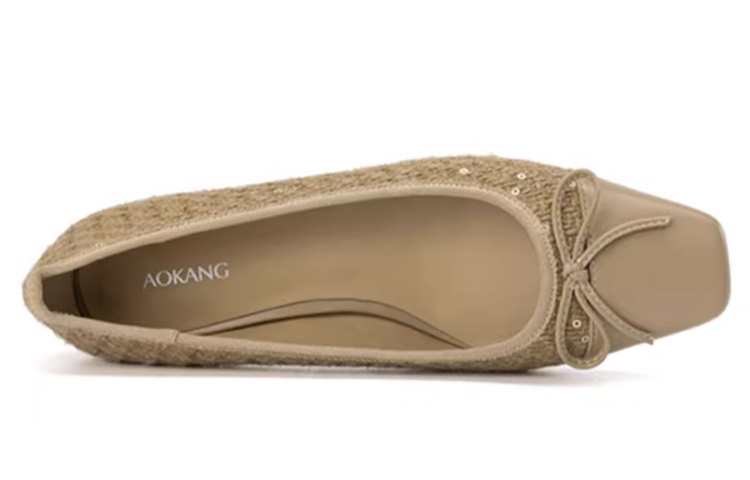 Shop 奧康AOKANG 織物 圓頭套穿 粗跟 高跟鞋 3.5cm 女款 杏色