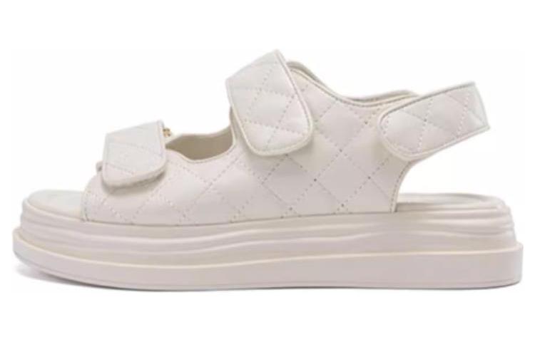 (W) Aokang Toe Loop Magic Tape Sandals 'Beige'