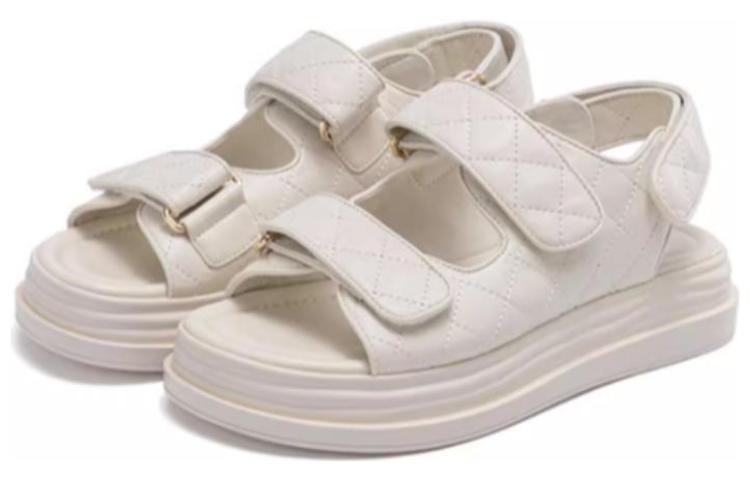 (W) Aokang Toe Loop Magic Tape Sandals 'Beige' 圖 3