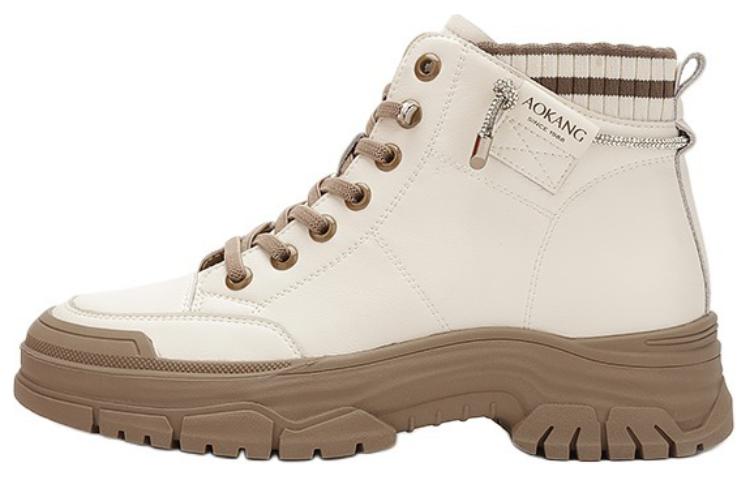 (Women) AOKANG White Brown Ankle Martin Boots 4.5cm Stylish & Versatile. 1232423012