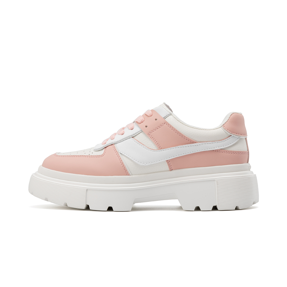(Women) AOKANG White Pink Leather Casual Lifestyle Shoes - Fashionable & Trendy 6234322128