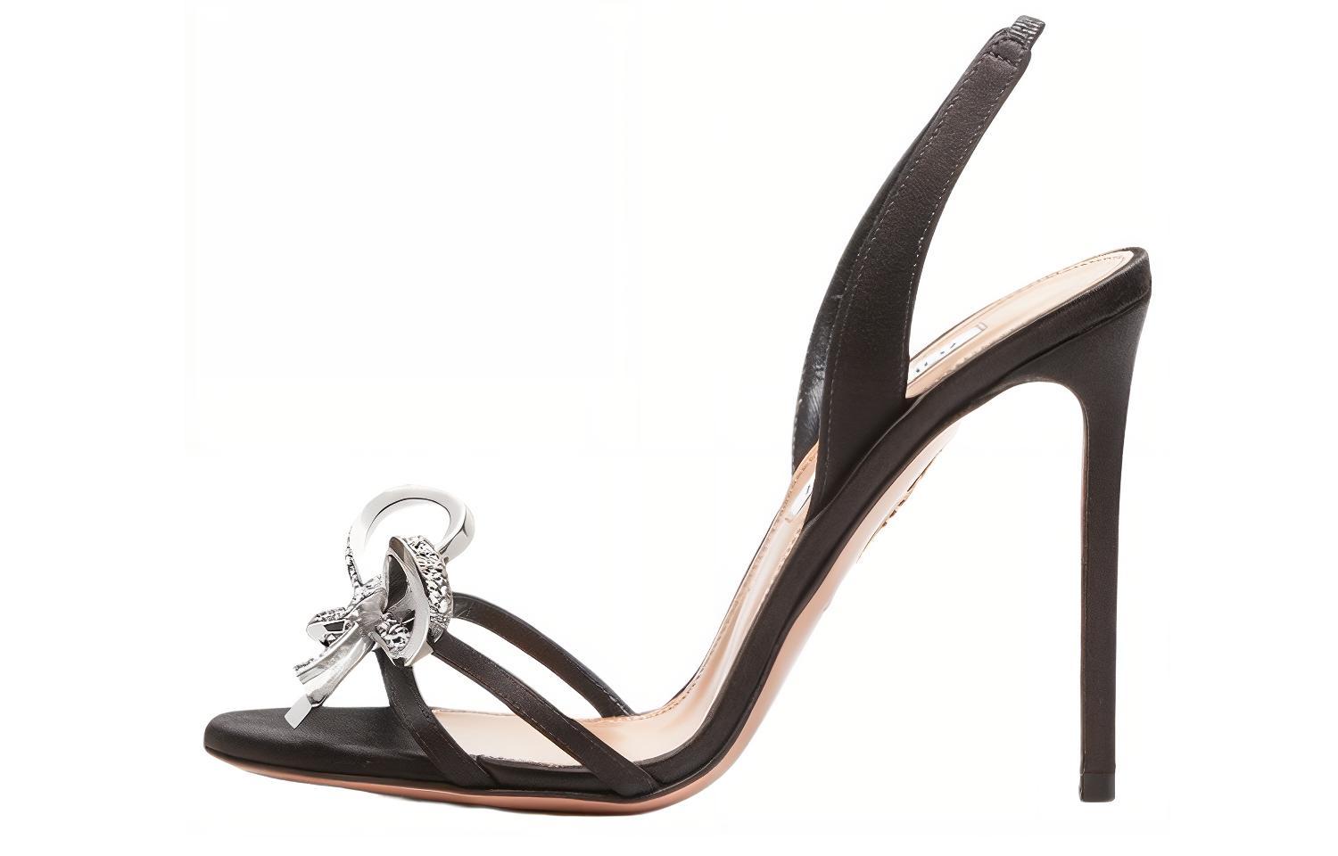 (Women) AQUAZZURA Black Satin Stiletto Strap Sandals 10.5 BBEHIGS0-SAT-000