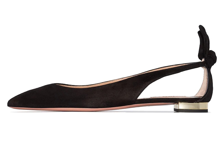 (Women) AQUAZZURA Black Suede Bow Flat Casual Shoes DENFLAB0-SUE-000