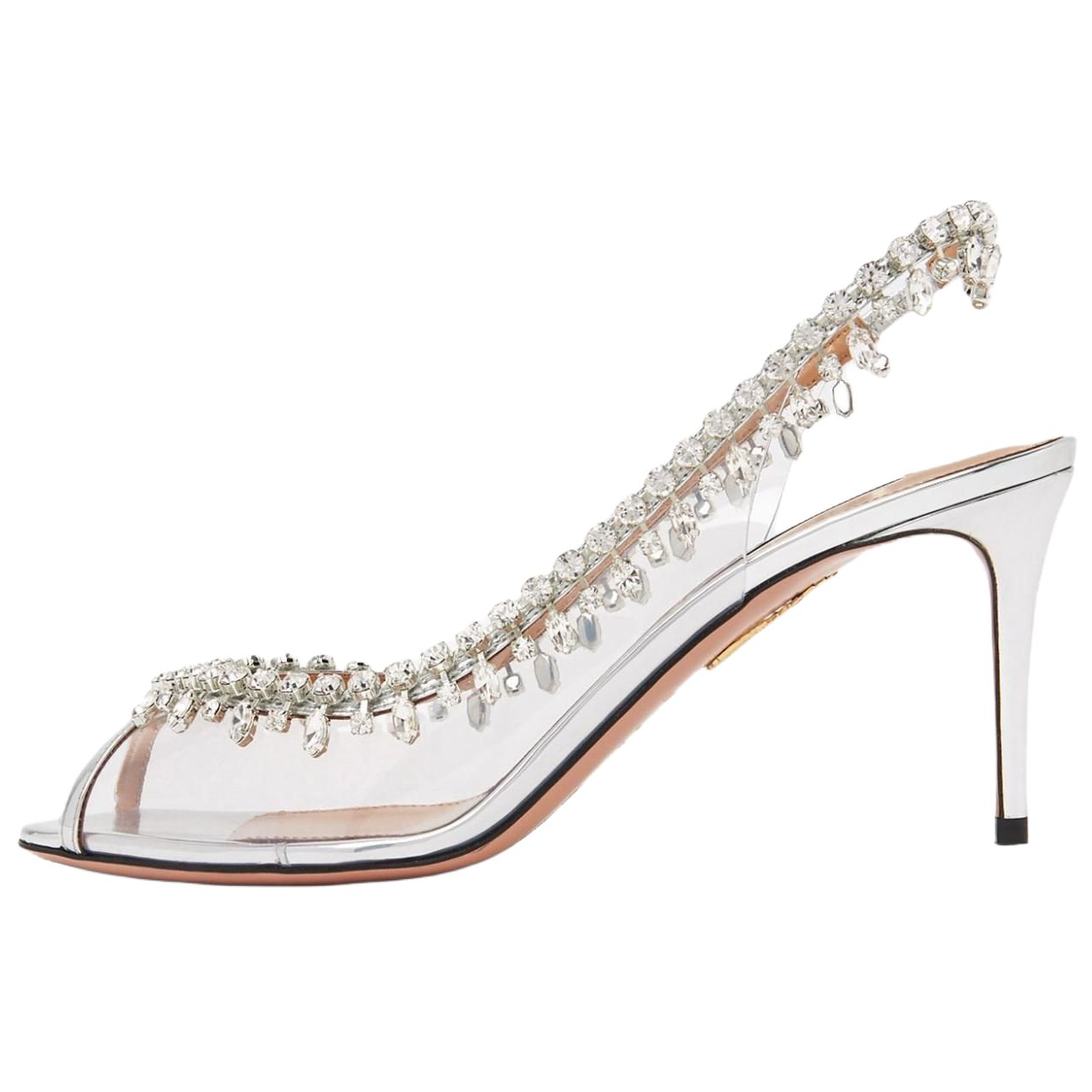 (Women) AQUAZZURA Temptation Silver Round Toe Strap Sandals 7.5cm Women TEMMIDS1-SPP-CCC
