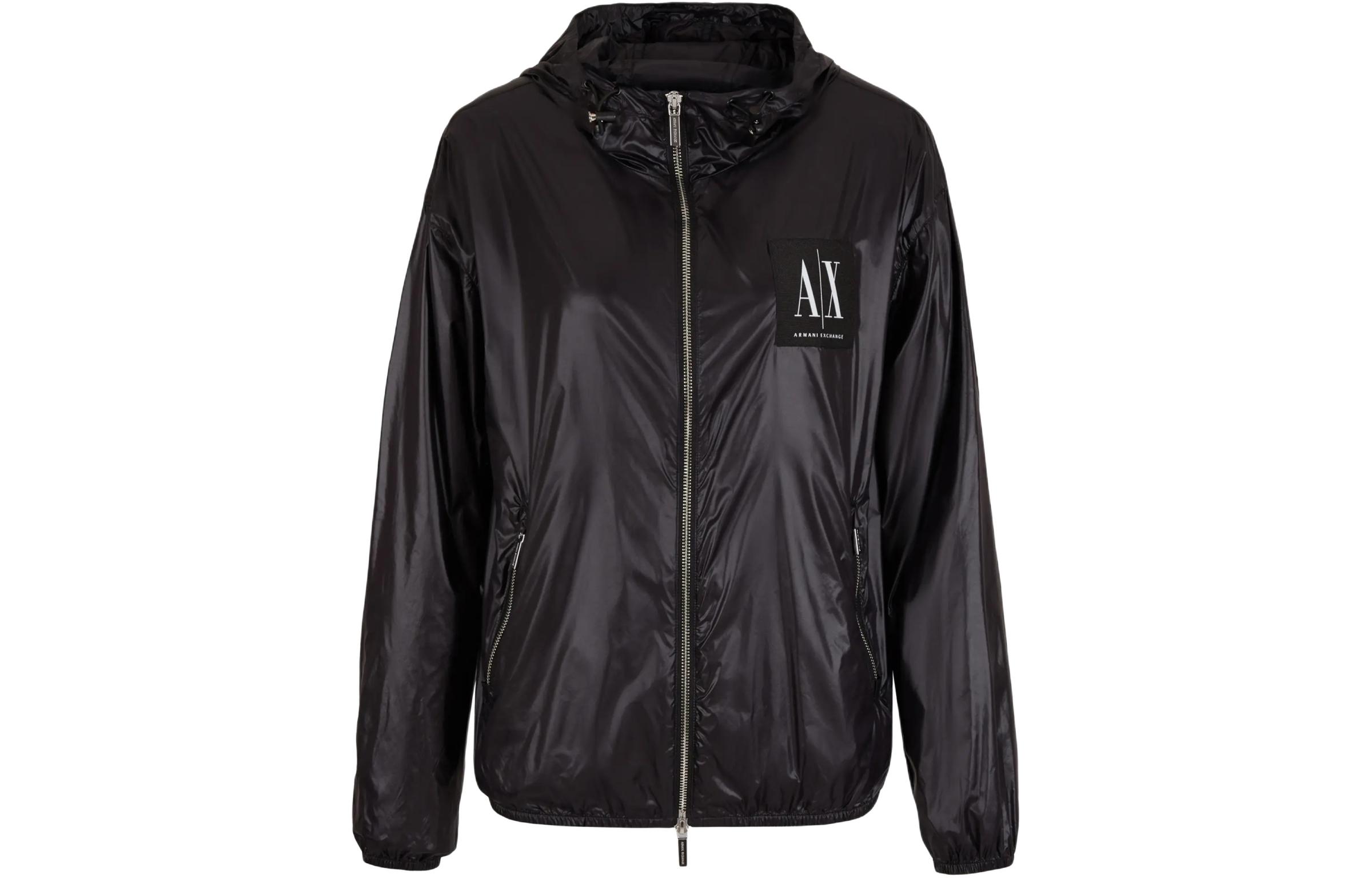 (Women) ARMANI EXCHANGE  Black Hoodie Zip Jacket with Logo Print SS24. 8NYB45-YNYNZ-1200