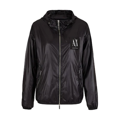 (Women) ARMANI EXCHANGE Black Hoodie Zip Jacket with Logo Print SS24. 8NYB45-YNYNZ-1200