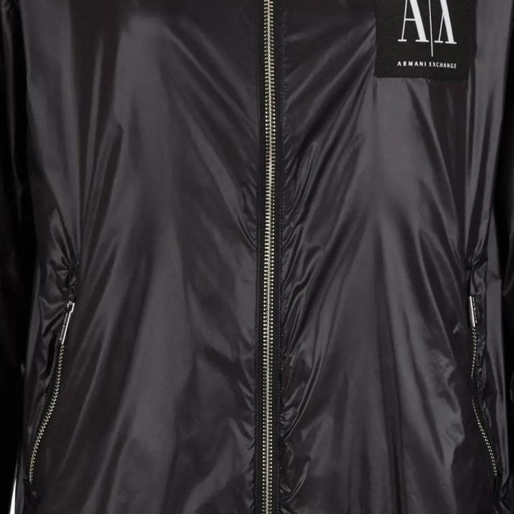 Sizing (W) ARMANI EXCHANGE Hoodie Hitam Zip Jaket dengan Logo Cetak SS24. 8NYB45-YNYNZ-1200