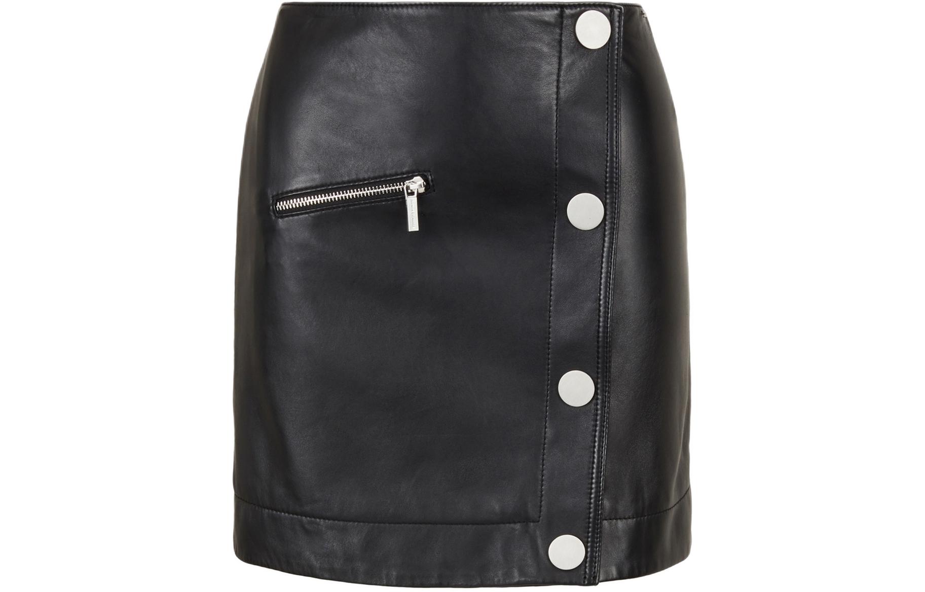 (Women) ARMANI EXCHANGE  Black Leather Mini Skirt with Asymmetrical Design SS24 3DYN50-YLP1Z-1200