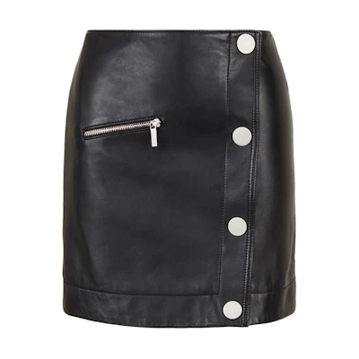 (Women) ARMANI EXCHANGE Black Leather Mini Skirt with Asymmetrical Design SS24 3DYN50-YLP1Z-1200