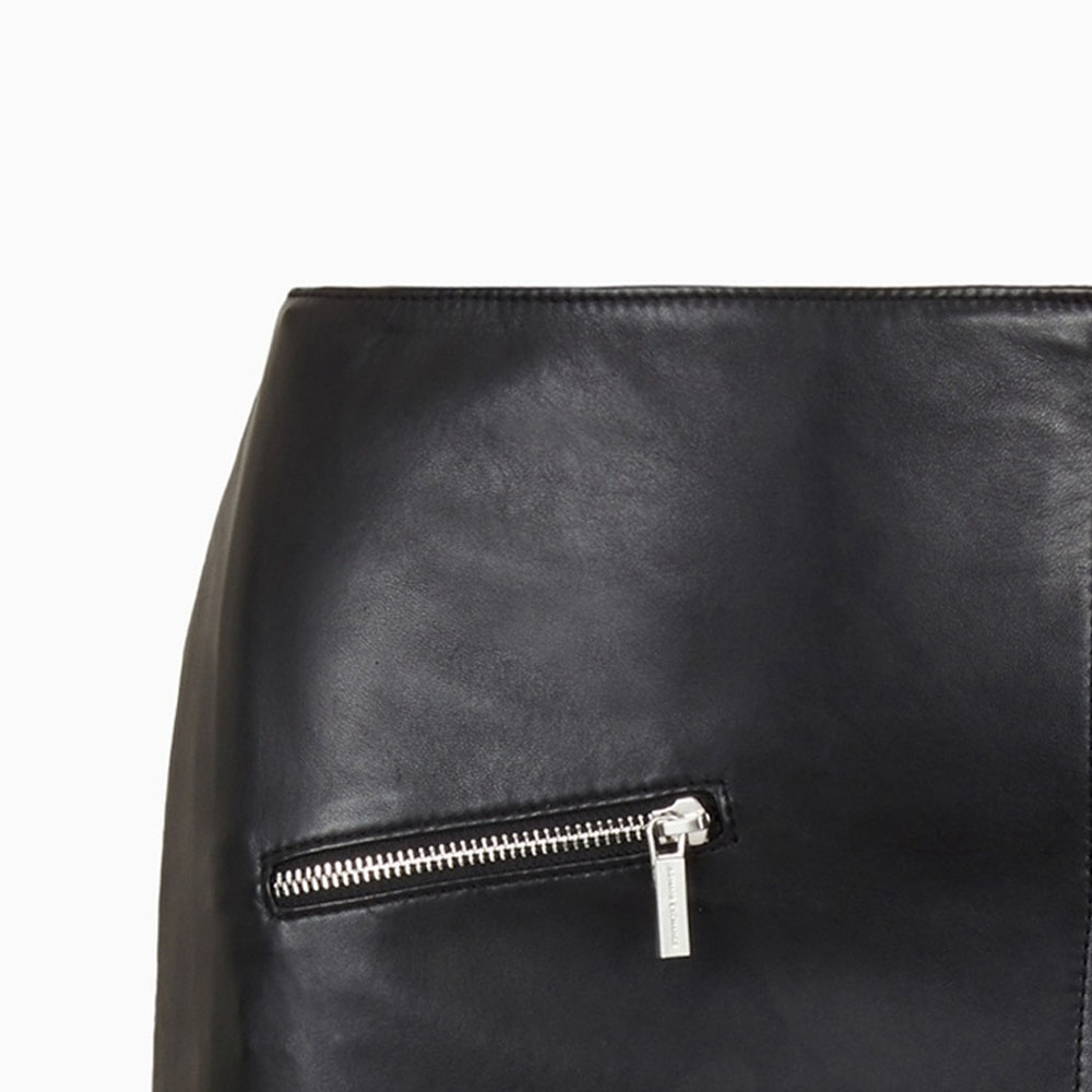 Sizing (W) 阿玛尼AX 黑色不对称设计真皮迷你裙 SS24 3DYN50-YLP1Z-1200