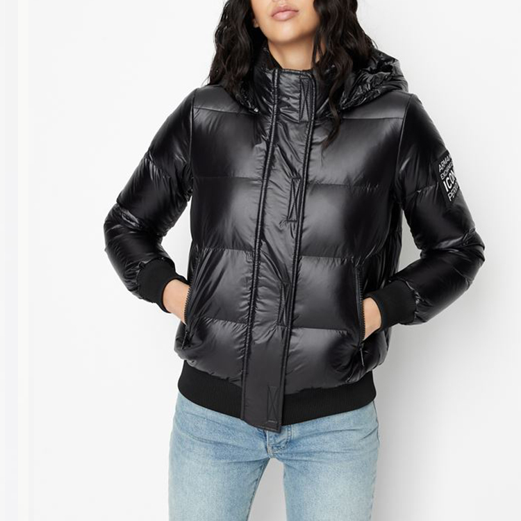 Lookbook (Women) ARMANI EXCHANGE  Black Quilted Hooded Puffer Jacket FW22 8NYB40-YNYNZ-1210