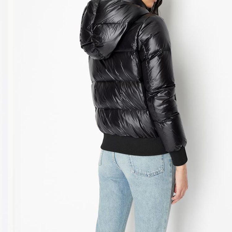 Shop (Women) ARMANI EXCHANGE  Black Quilted Hooded Puffer Jacket FW22 8NYB40-YNYNZ-1210