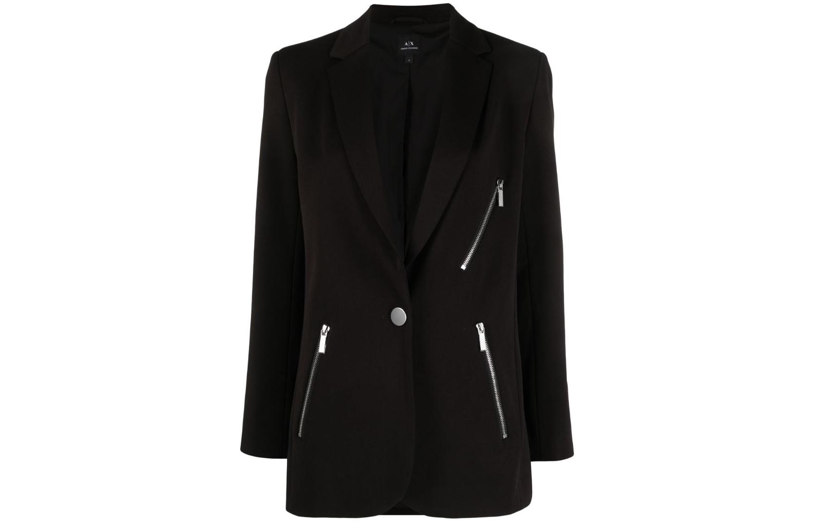 (Women) ARMANI EXCHANGE  Black Single-Button Blazer with Zippered Pockets. 6RYG26-YN5LZ-1200