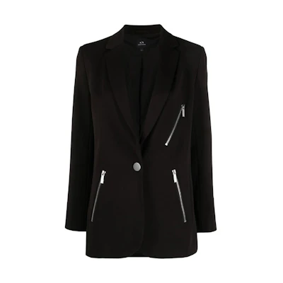 (Women) ARMANI EXCHANGE Black Single-Button Blazer with Zippered Pockets. 6RYG26-YN5LZ-1200
