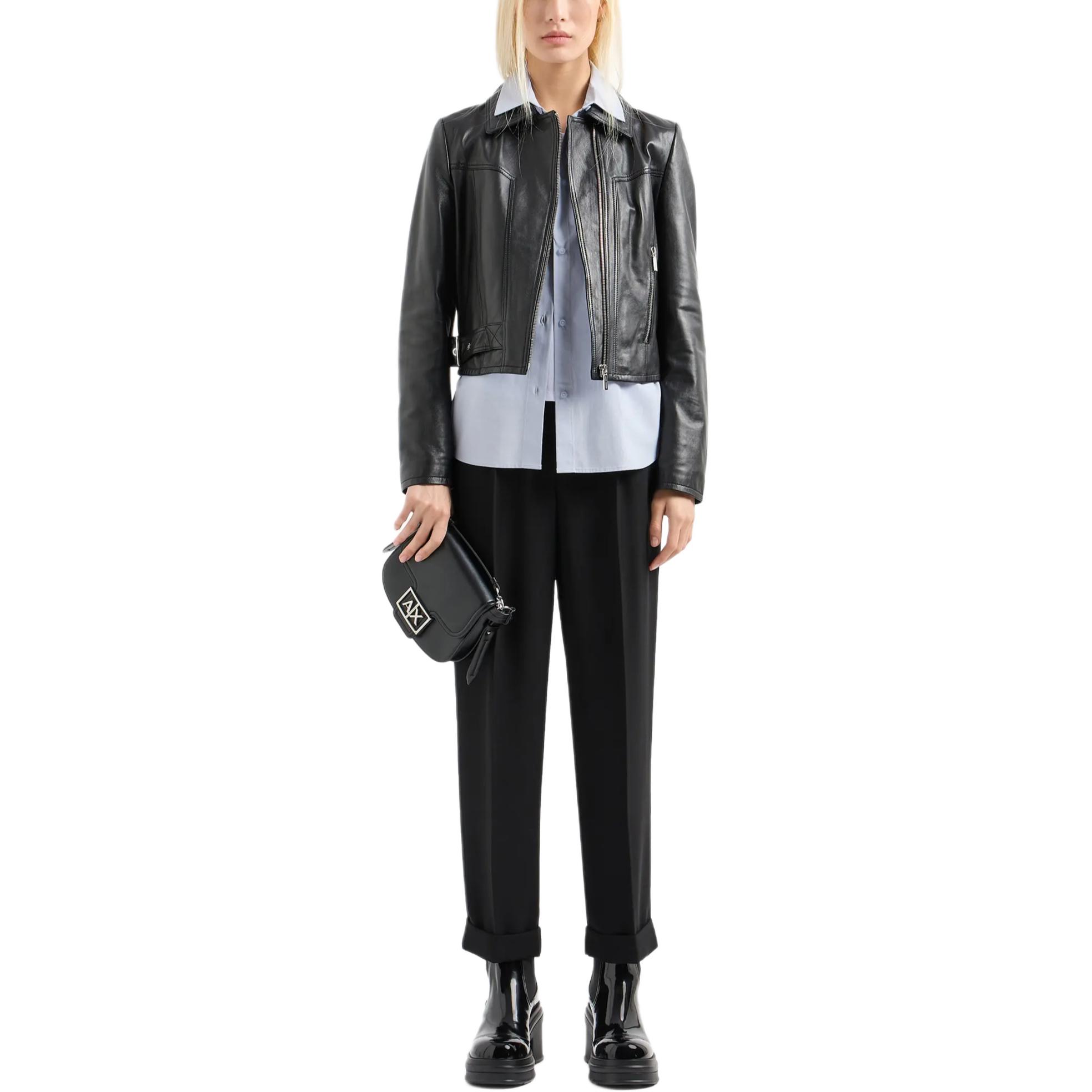 (Women) ARMANI EXCHANGE  Black Slim-Fit Biker Leather Jacket SS24 6DYB50-YLP3Z-1200 圖 3