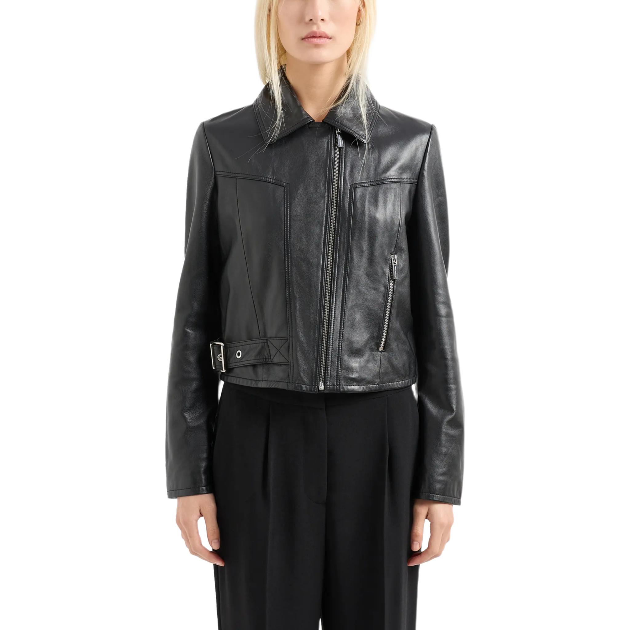 (Women) ARMANI EXCHANGE  Black Slim-Fit Biker Leather Jacket SS24 6DYB50-YLP3Z-1200 圖 4