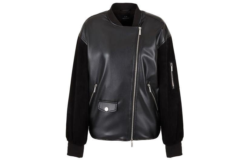 Order (W) 아르마니 익스체인지 블랙 지퍼 업 패치워크 하이칼라 자켓 3DYB09-YNYJZ1-1200