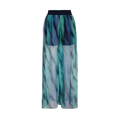 (Women) ARMANI EXCHANGE Colorblock Pleated Wide-Leg Chiffon Pants SS24. 3DYP10-YN8QZ-28AC