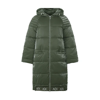 (Women) ARMANI EXCHANGE FW22 Oversized Hooded Long Cotton Jacket Dark Green. 6LYK07-YNSKZ-1880