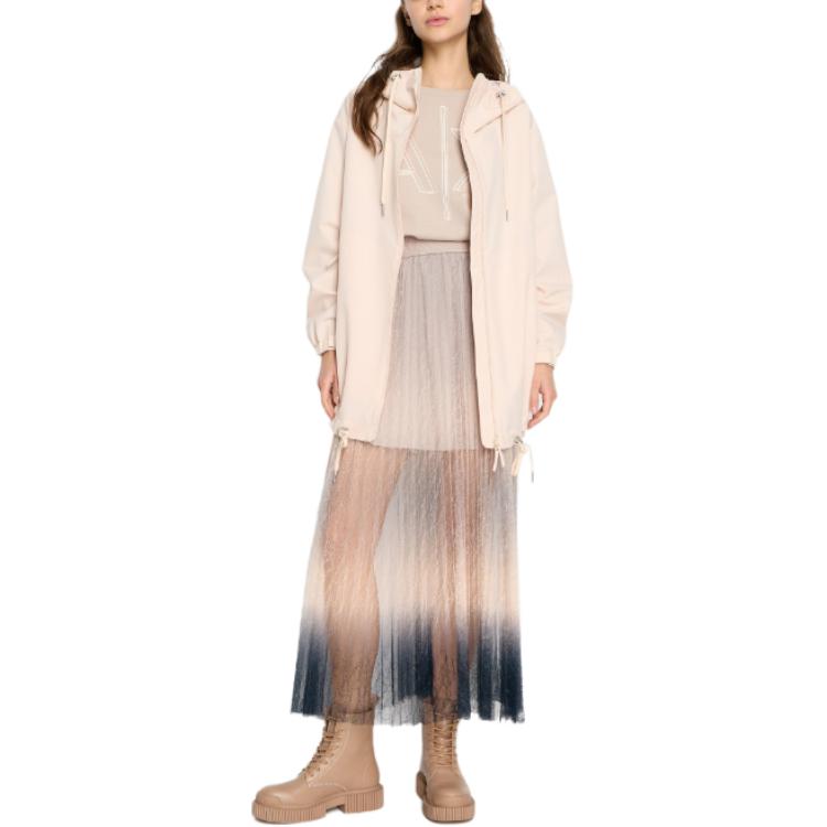 Lookbook (W) 阿玛尼AX渐变褶饰蕾丝休闲长裙 灰棕色 2024春夏款 3DYN01-YNYLZ-1786