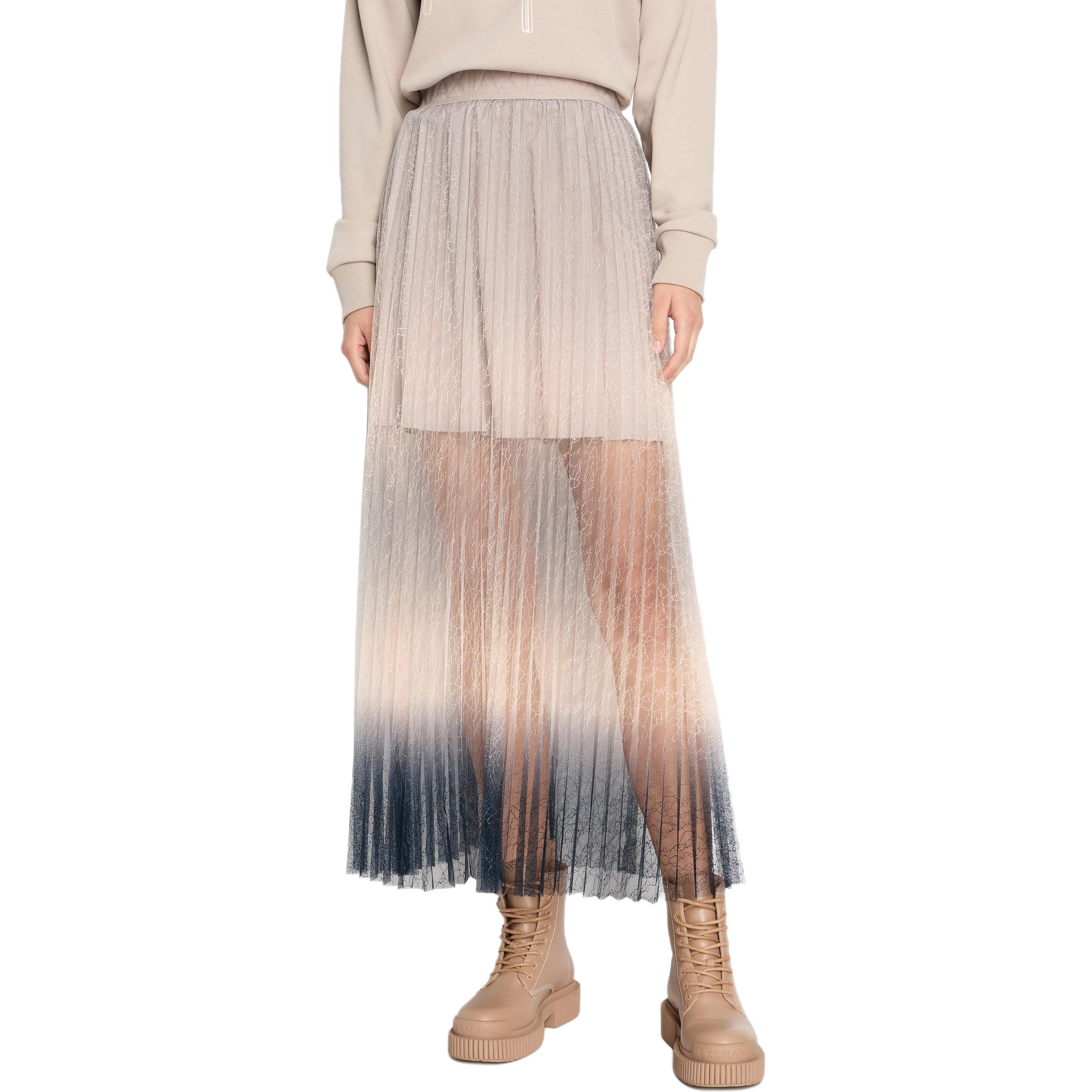 Shop (W) 阿玛尼AX渐变褶饰蕾丝休闲长裙 灰棕色 2024春夏款 3DYN01-YNYLZ-1786