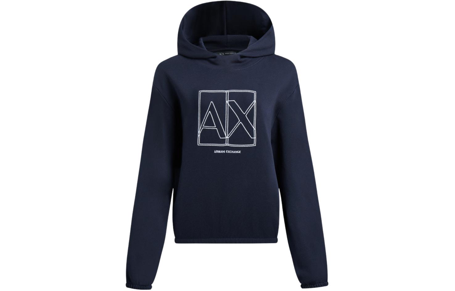 Order (W) ARMANI EXCHANGE Hoodie Biru Tua dengan Rekaan Logo - Koleksi SS24. 3DYM27-YJDBZ-1593