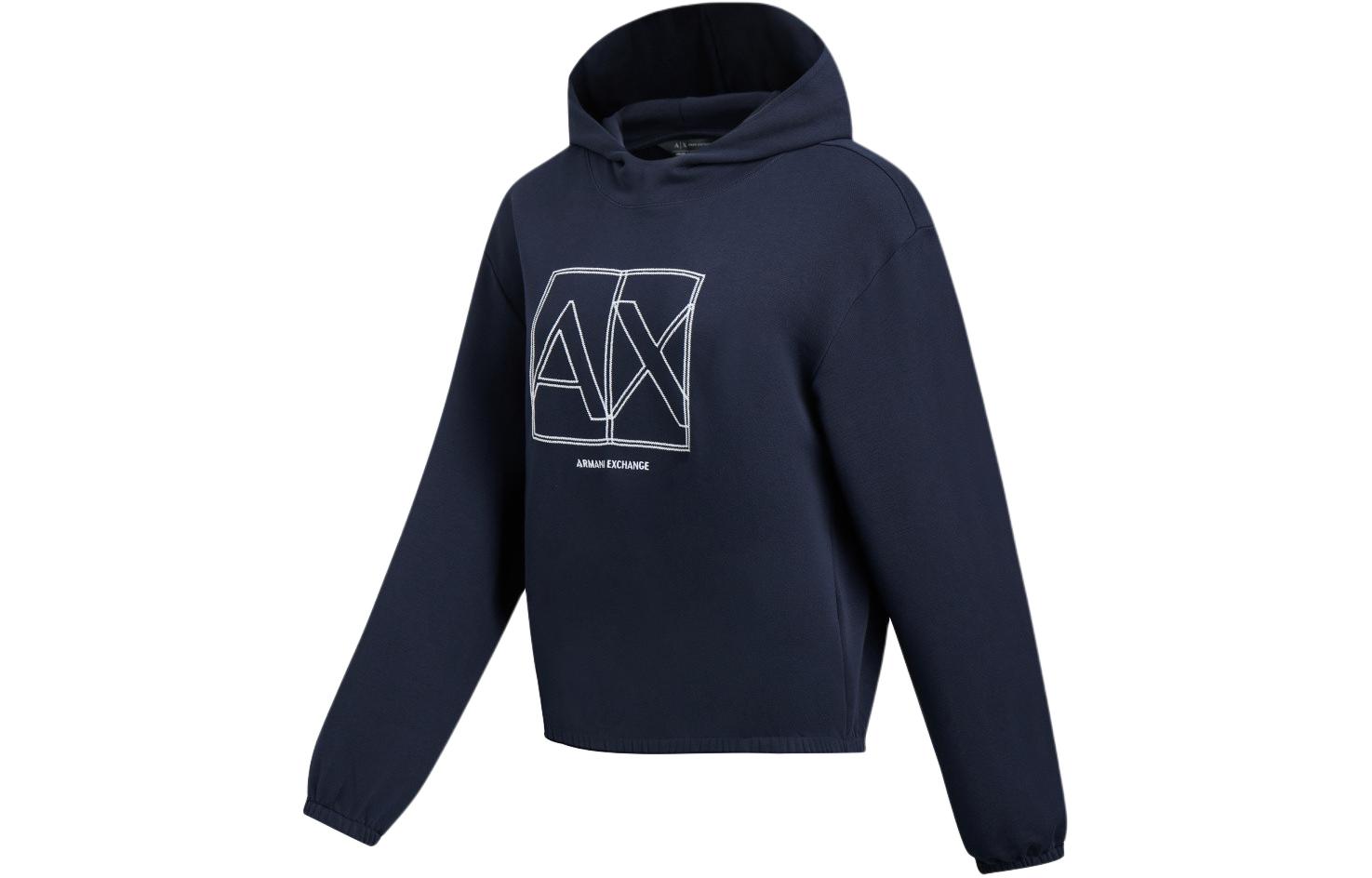 Shop (W) ARMANI EXCHANGE Hoodie Biru Tua dengan Rekaan Logo - Koleksi SS24. 3DYM27-YJDBZ-1593