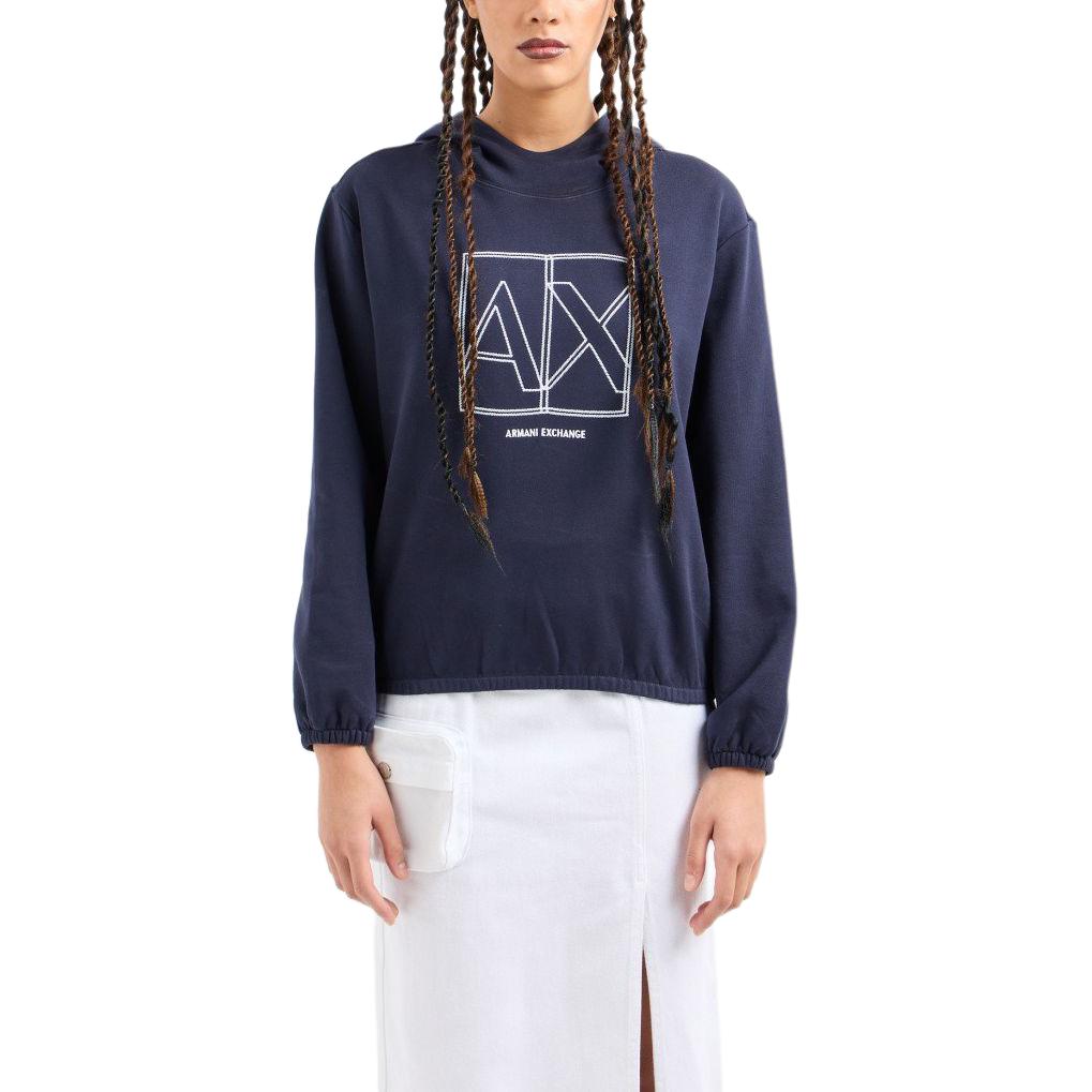 Purchase (W) ARMANI EXCHANGE Hoodie Biru Tua dengan Rekaan Logo - Koleksi SS24. 3DYM27-YJDBZ-1593