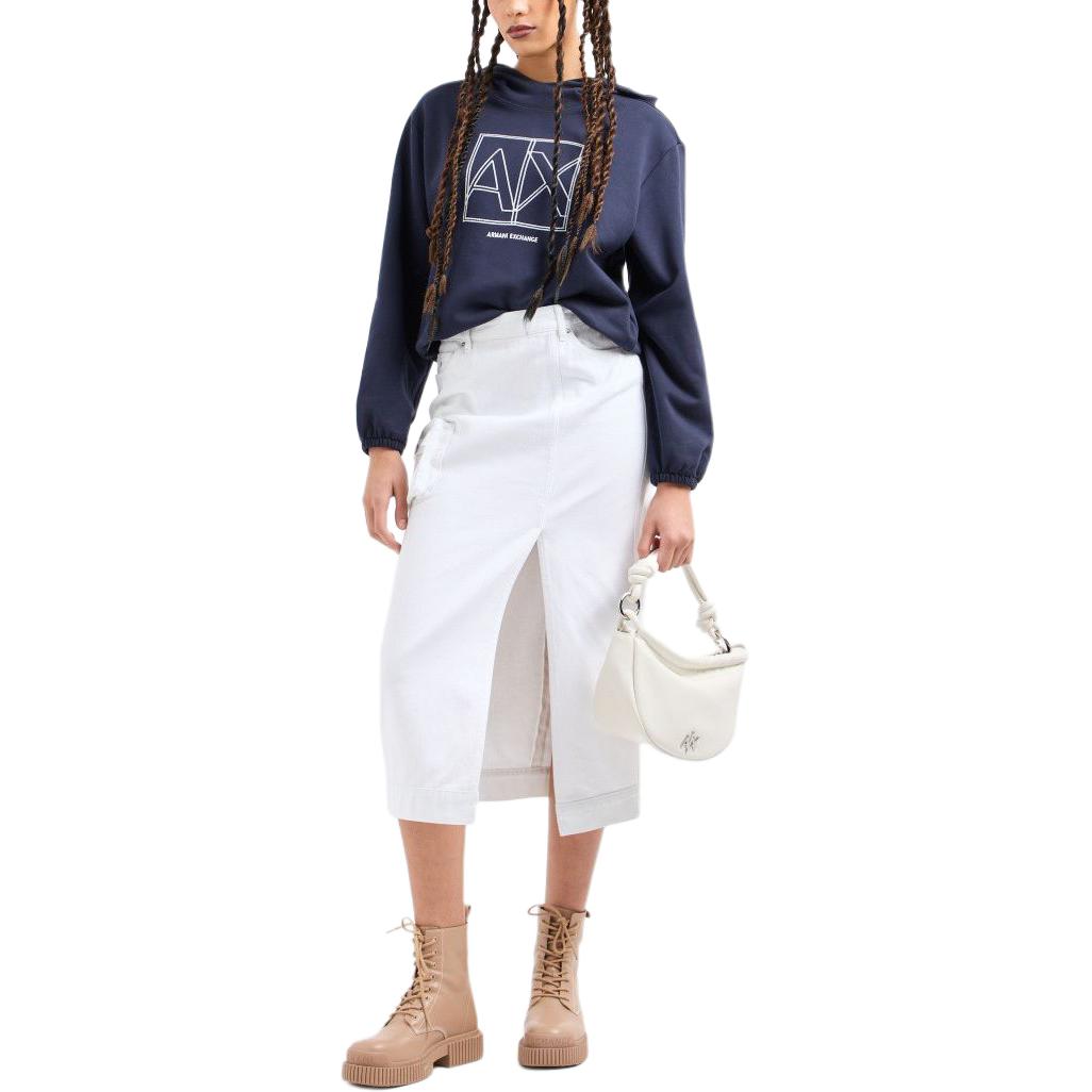 Sizing (W) ARMANI EXCHANGE Hoodie Biru Tua dengan Rekaan Logo - Koleksi SS24. 3DYM27-YJDBZ-1593