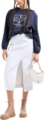 (W) ARMANI EXCHANGE Hoodie Biru Tua dengan Rekaan Logo - Koleksi SS24. 3DYM27-YJDBZ-1593 Sizing (W) ARMANI EXCHANGE Hoodie Biru Tua dengan Rekaan Logo - Koleksi SS24. 3DYM27-YJDBZ-1593