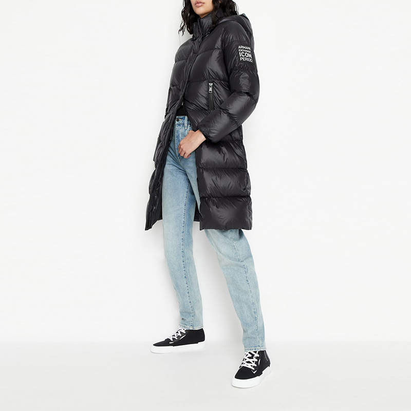 Shop (W) 아르마니 익스체인지 퀼팅 후드 다운 중간 길이 자켓. 8NYK50-YNYNZ-1210