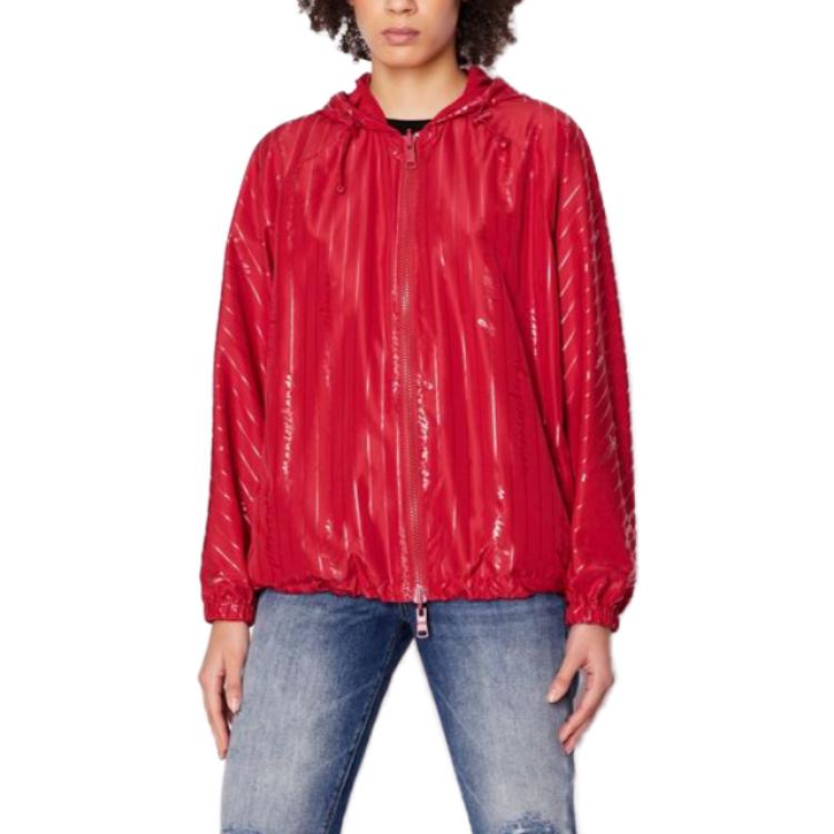 Shop (W) Armani Exchange Jaket Hoodie Berzip Boleh Balik Corak Belang Merah 6RYB07Y-N1MZ-104PV