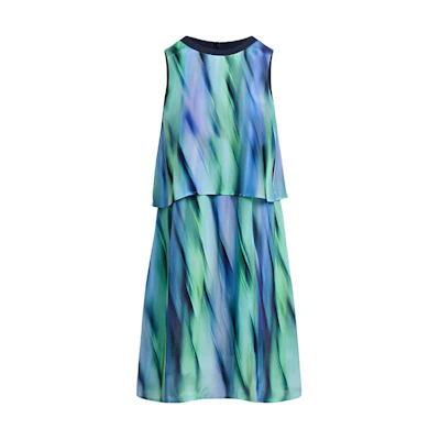 (Women) ARMANI EXCHANGE Sleeveless A-Line Dress Blue-Green Print SS24 Patterned 3DYA06-YN7QZ-28AC
