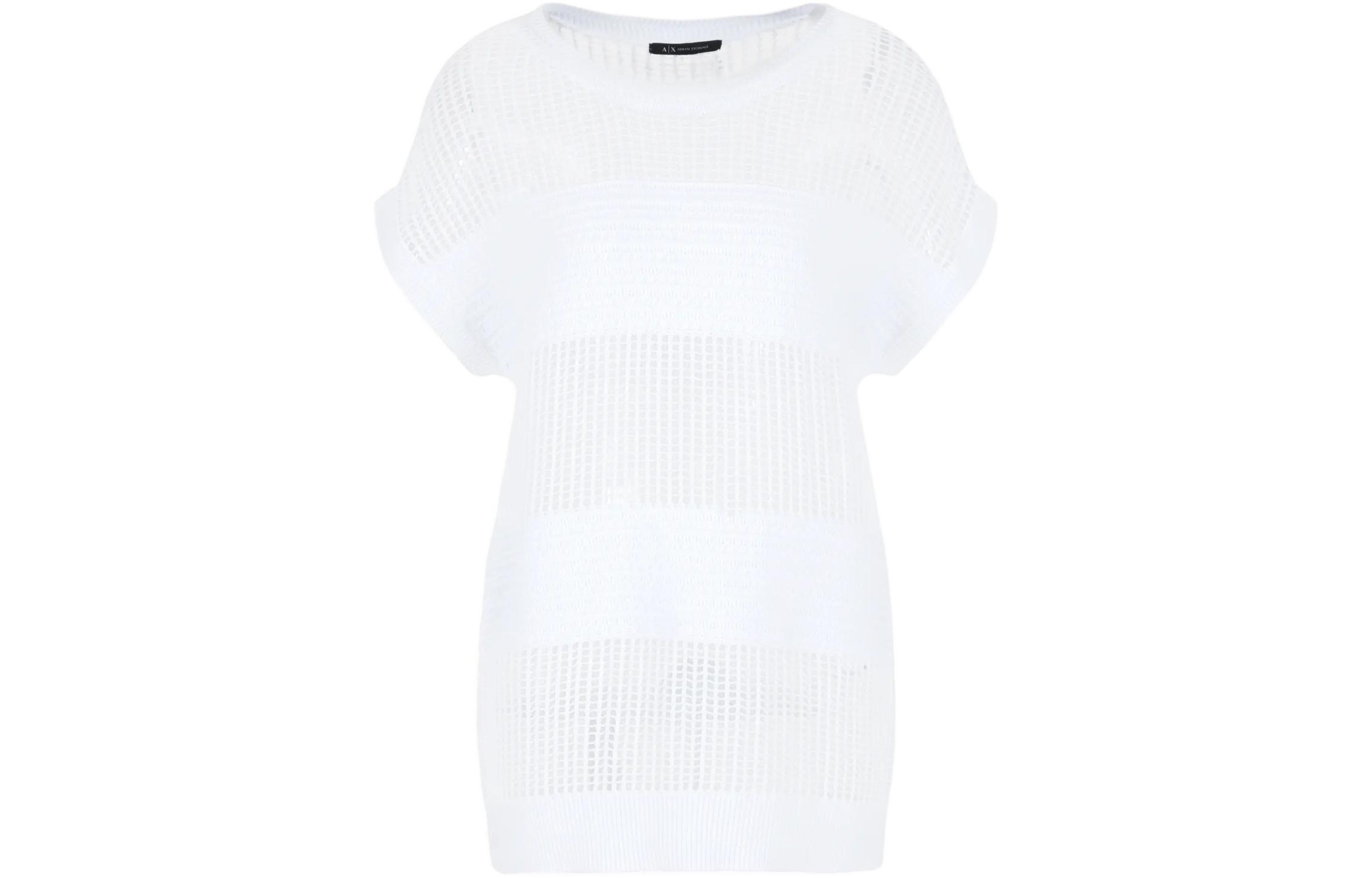 (Women) ARMANI EXCHANGE  White Knit Short Sleeve Crewneck T-Shirt. 3DYH1N-YMB1Z-1000
