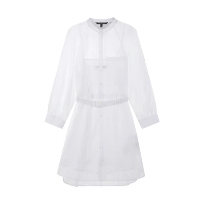 (Women) Armani Exchange White Long-Sleeve Shirt Midi Dress 3RYA13-YN3KZ-1000