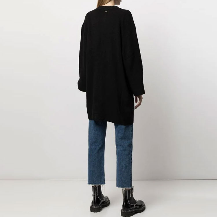 Shop (Women) ARMANI EXCHANGE AE FW21 Black Solid Double-Breasted Knit Cardigan 6KYE1S-YMR2Z-1200