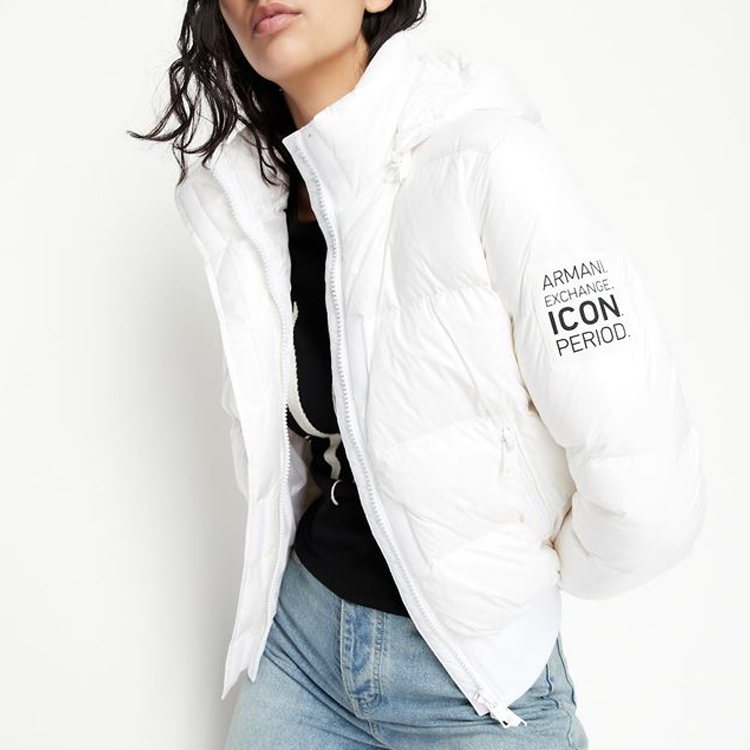 Shop (W) ARMANI EXCHANGE AE FW22 Jaket Putih Solid dengan Cetakan Huruf 8NYB40-YNYNZ-11100