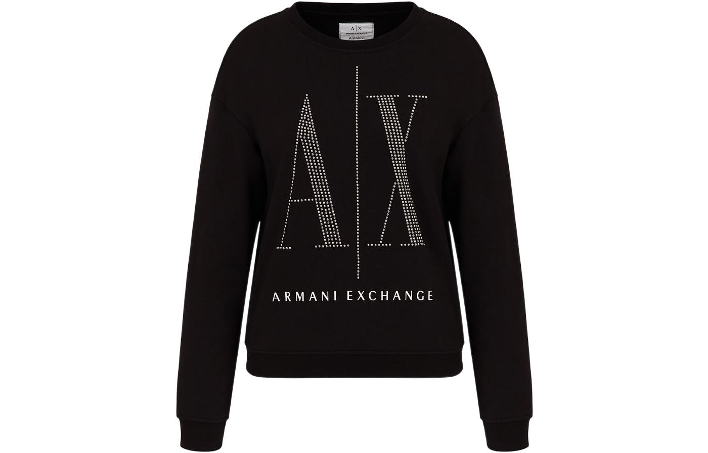 (Women) Armani Exchange Black Logo Studded Crewneck Sweatshirt SS22. 8NYM01-YJ68Z-1200