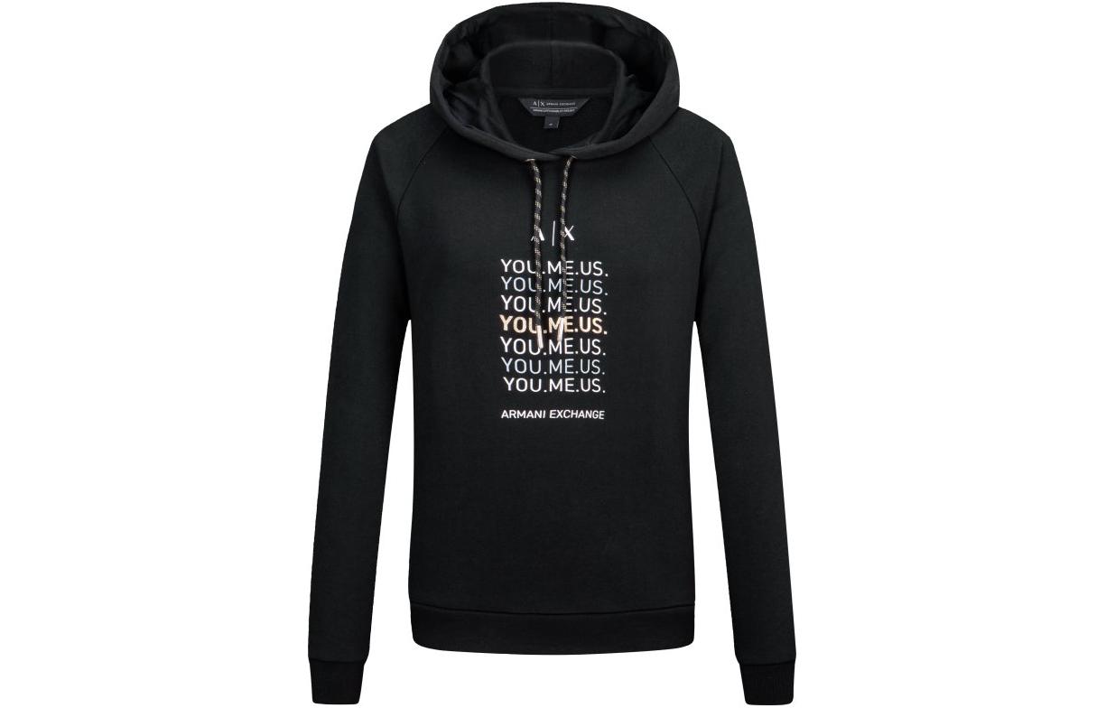 (Women) Armani Exchange Black Pullover Hoodie with Logo Print 6LYM27-YJ5VZ-1200