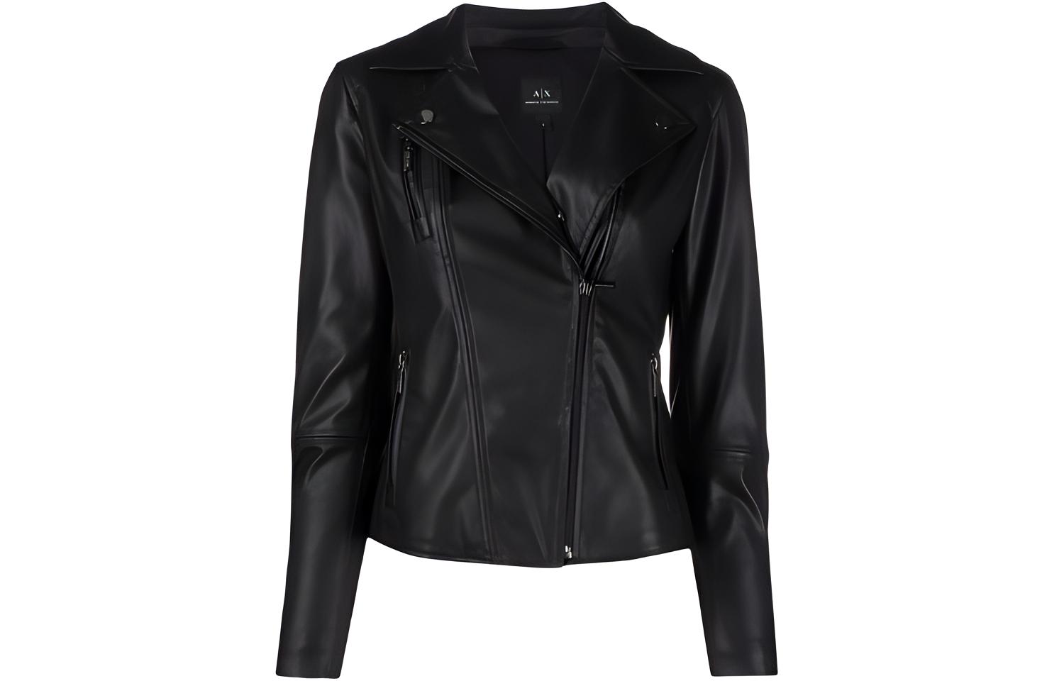(Women) ARMANI EXCHANGE FW21 Black Faux Leather Moto Jacket 8NYB13-YNVLZ-1200